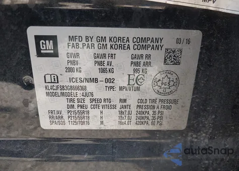 2016 Buick Encore Convenience from USA, damaged, VIN KL4CJFSB3GB666368